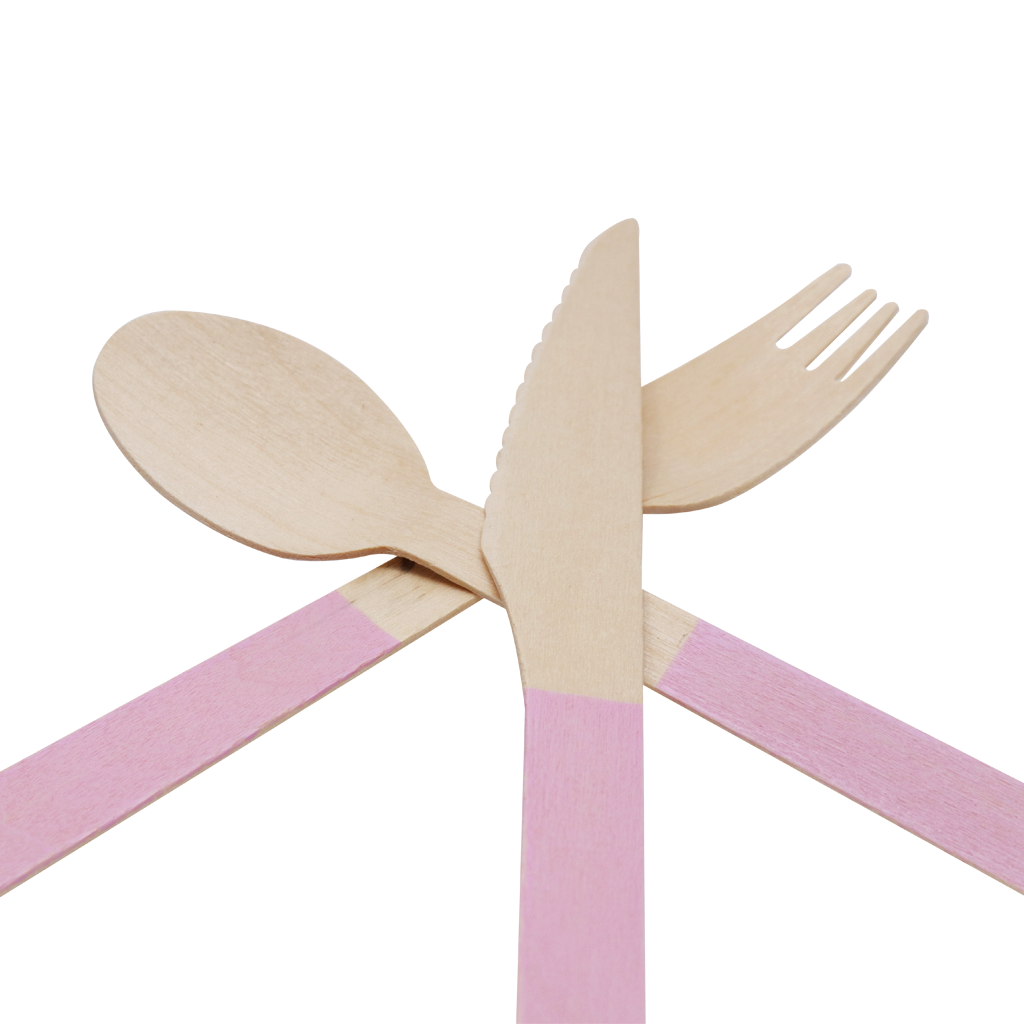 Set de Cubiertos de Madera para Fiesta Rosa - 24 Piezas