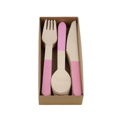 Set de Cubiertos de Madera para Fiesta Rosa - 24 Piezas