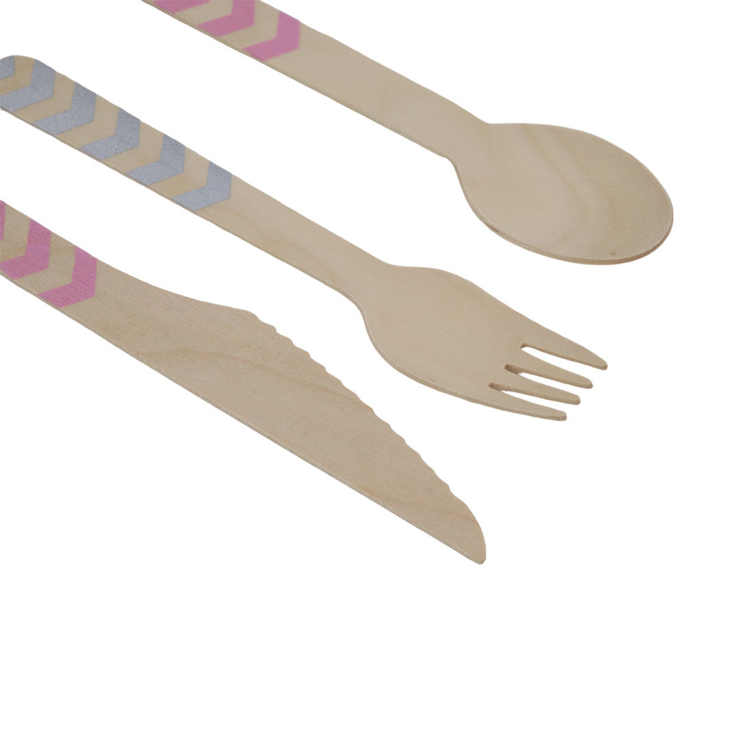 Set de Cubiertos de Madera para Fiesta Rosa Gris - 24 Piezas