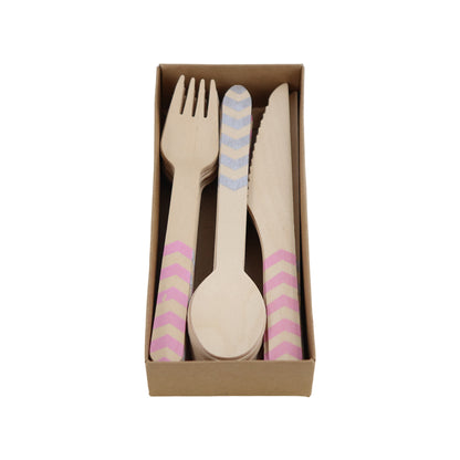 Set de Cubiertos de Madera para Fiesta Rosa Gris - 24 Piezas