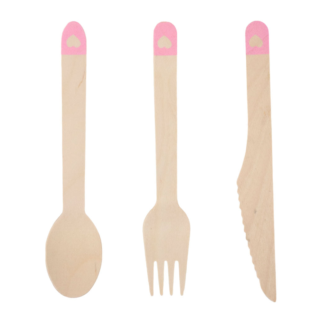 Set de Cubiertos de Madera para Fiesta Rosa- 24 Piezas