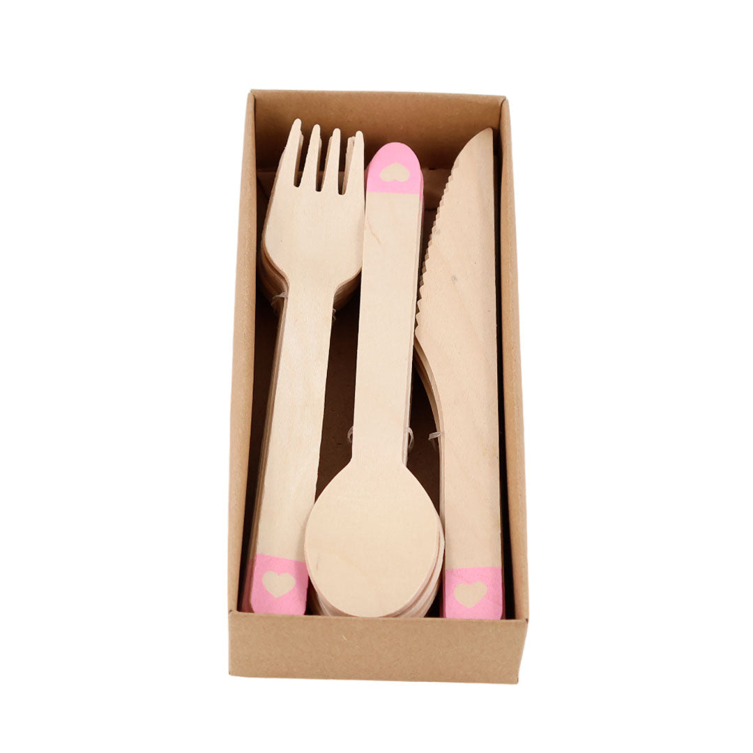 Set de Cubiertos de Madera para Fiesta Rosa- 24 Piezas