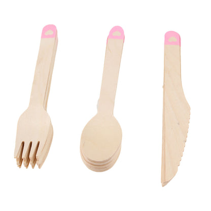 Set de Cubiertos de Madera para Fiesta Rosa- 24 Piezas