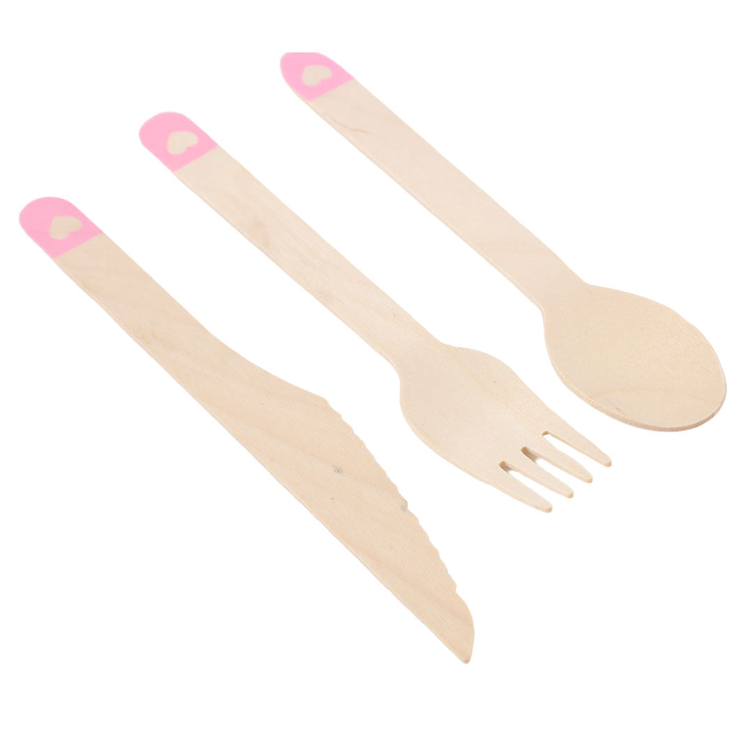 Set de Cubiertos de Madera para Fiesta Rosa- 24 Piezas