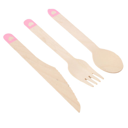 Set de Cubiertos de Madera para Fiesta Rosa- 24 Piezas