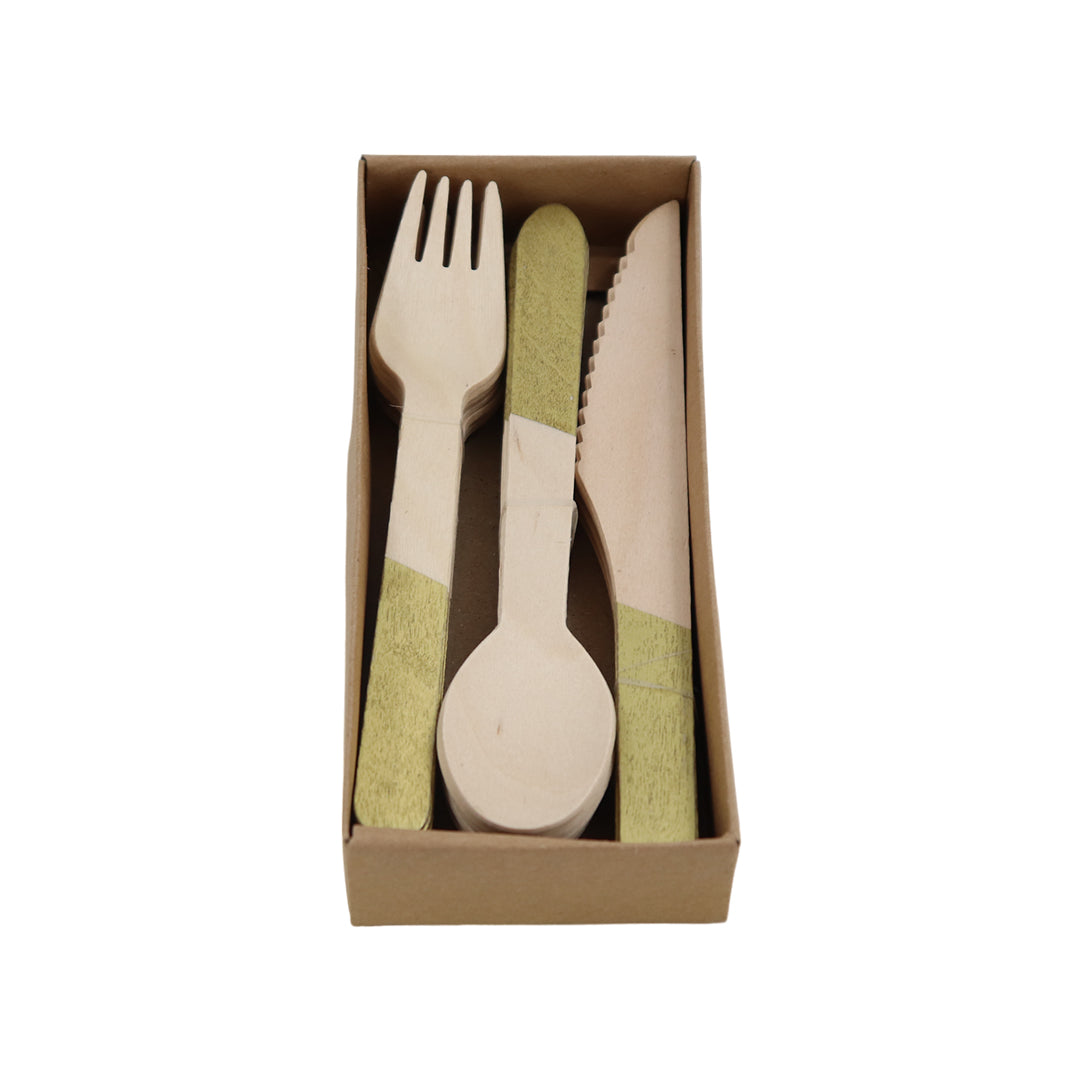 Set de Cubiertos de Madera para Fiesta Verde  - 24 Piezas