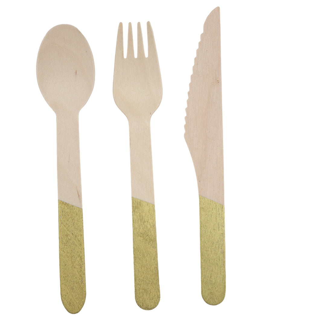 Set de Cubiertos de Madera para Fiesta Verde  - 24 Piezas