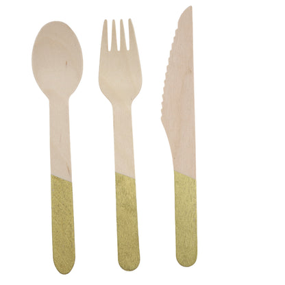 Set de Cubiertos de Madera para Fiesta Verde  - 24 Piezas