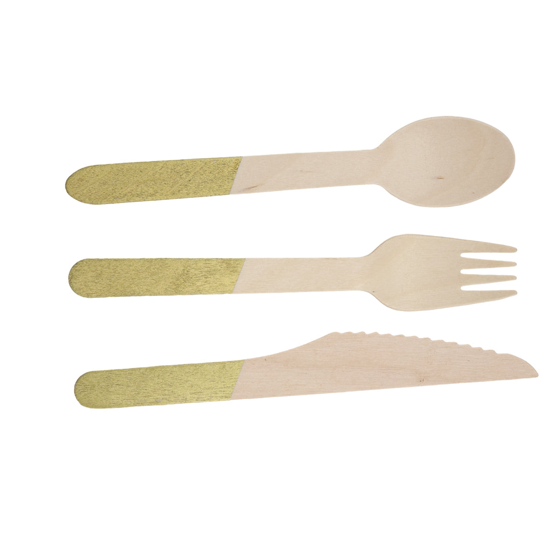 Set de Cubiertos de Madera para Fiesta Verde  - 24 Piezas