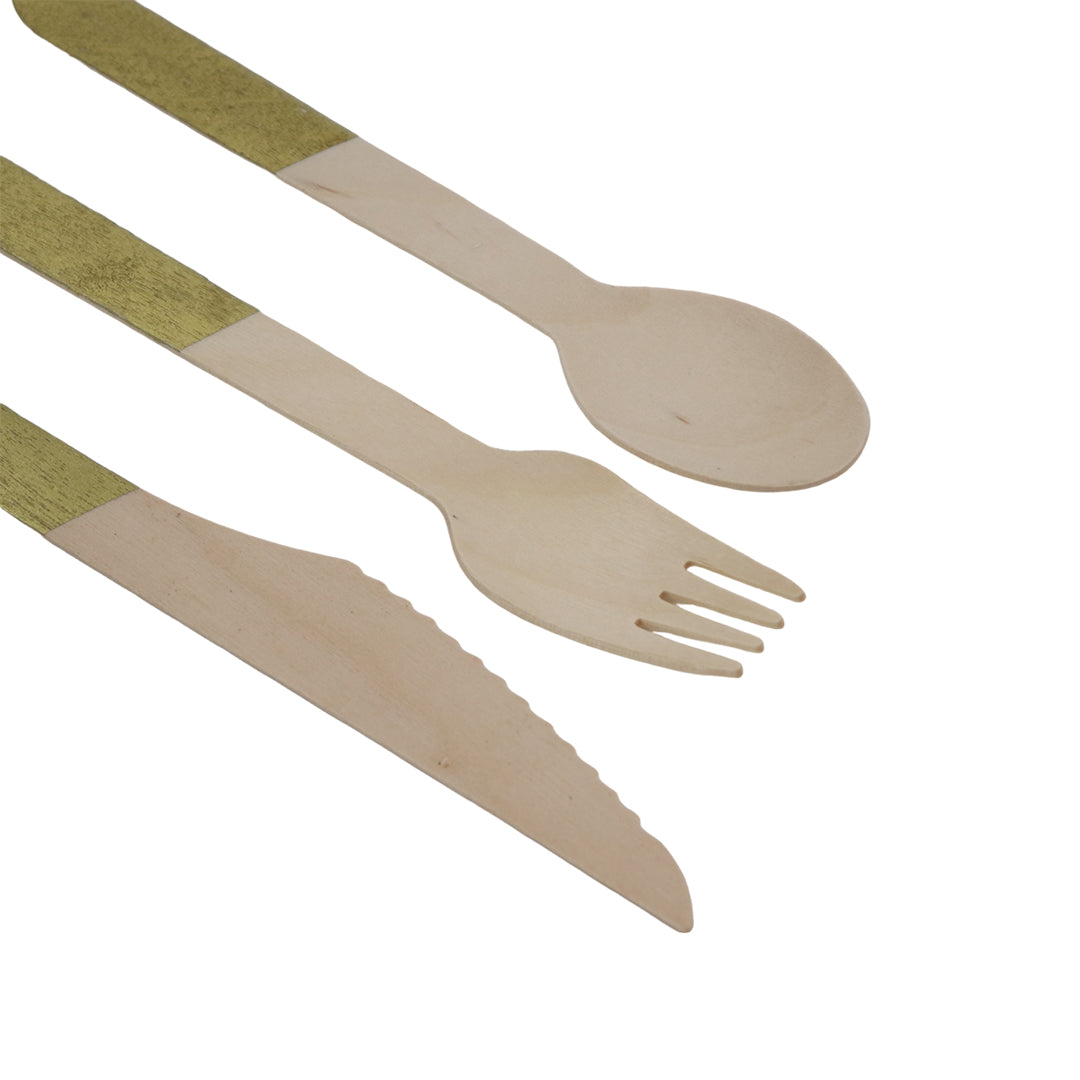 Set de Cubiertos de Madera para Fiesta Verde  - 24 Piezas