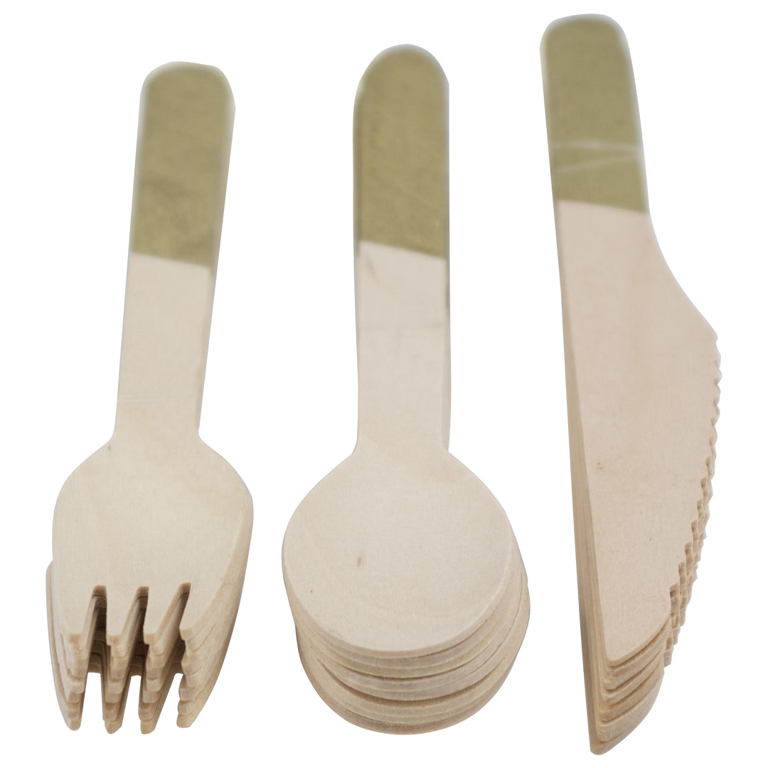 Set de Cubiertos de Madera para Fiesta Verde  - 24 Piezas