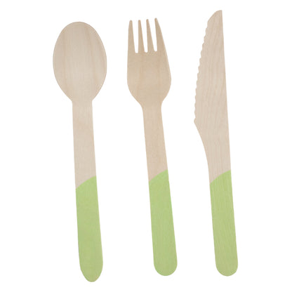 Set de Cubiertos de Madera para Fiesta Verde - 24 Piezas