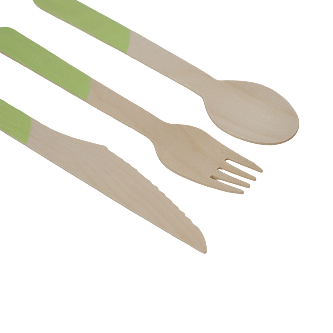 Set de Cubiertos de Madera para Fiesta Verde - 24 Piezas