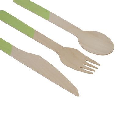 Set de Cubiertos de Madera para Fiesta Verde - 24 Piezas