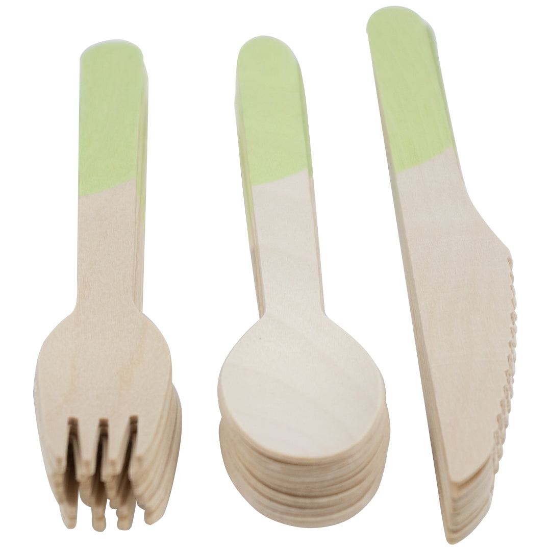 Set de Cubiertos de Madera para Fiesta Verde - 24 Piezas