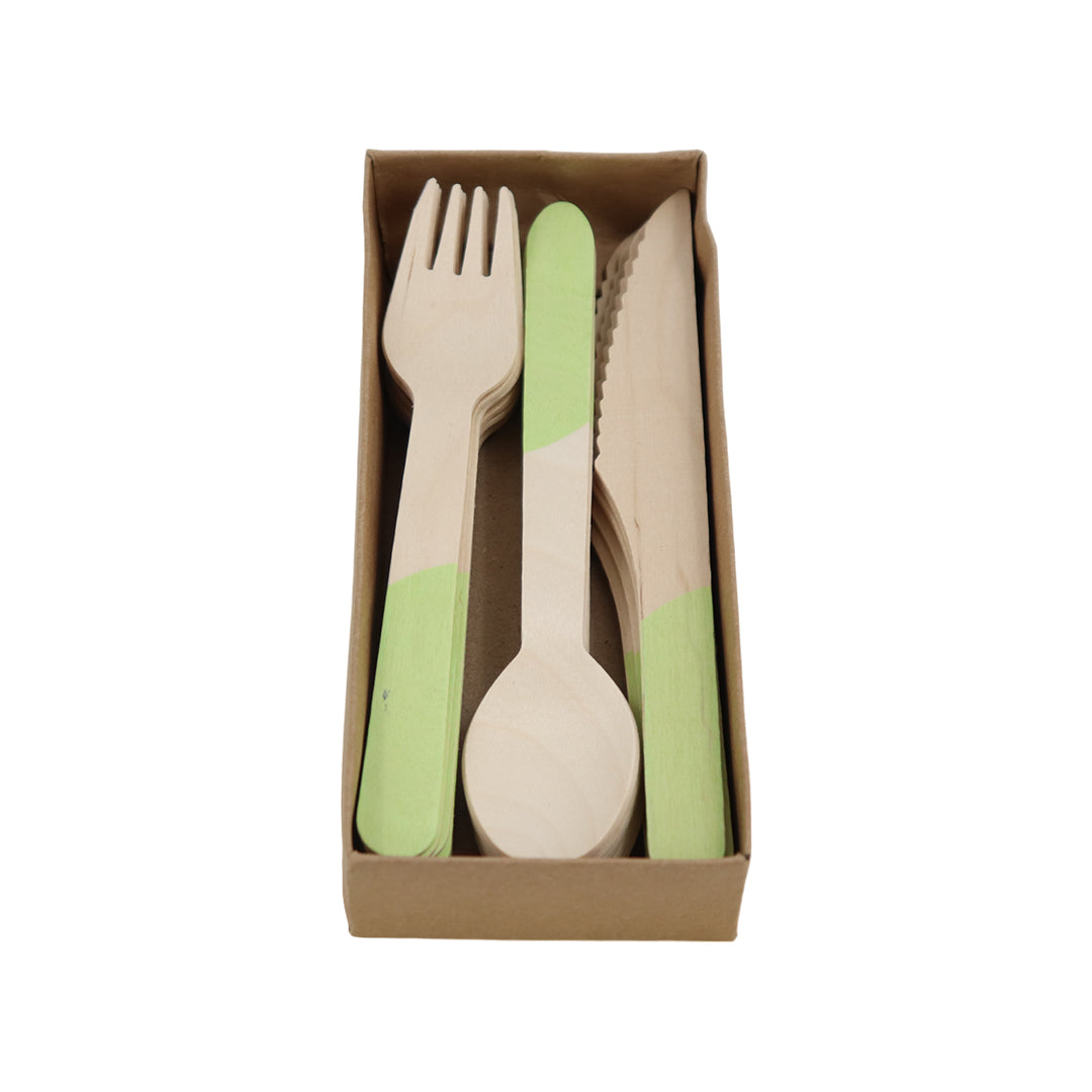 Set de Cubiertos de Madera para Fiesta Verde - 24 Piezas