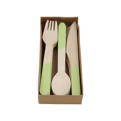 Set de Cubiertos de Madera para Fiesta Verde - 24 Piezas