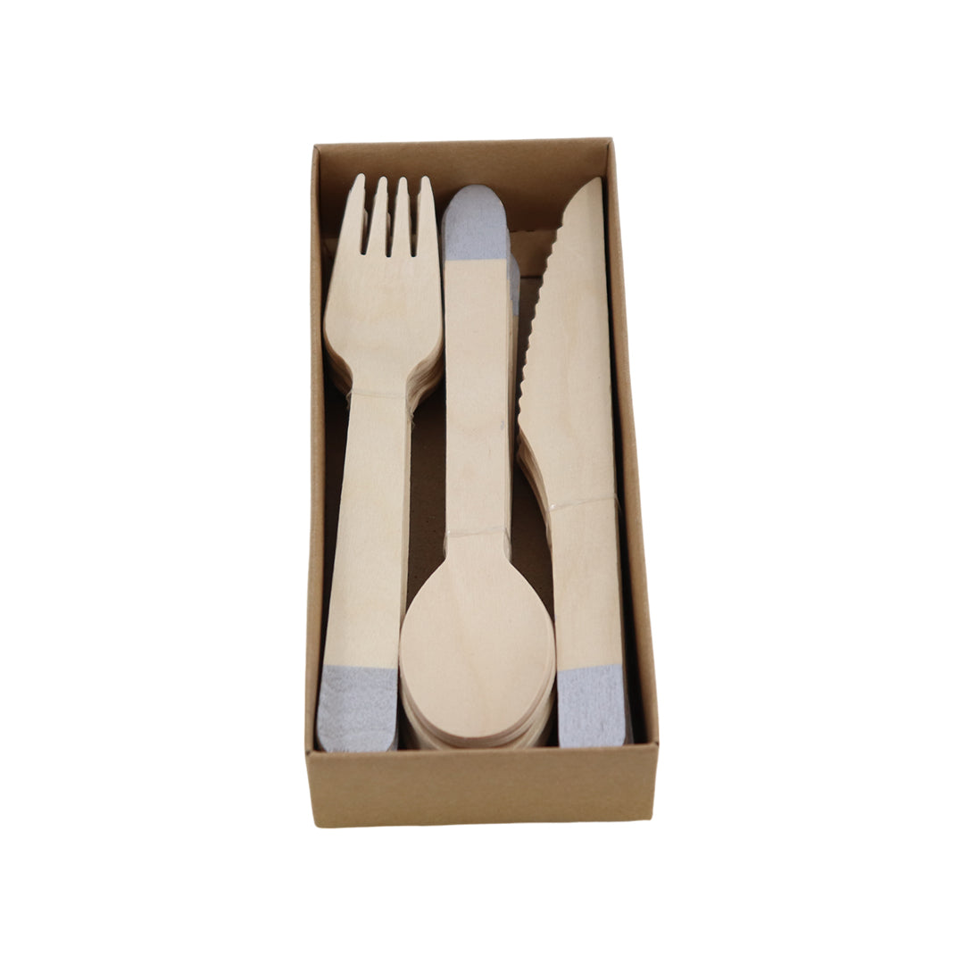 Set de Cubiertos de Madera para Fiesta Azul plata- 24 Piezas