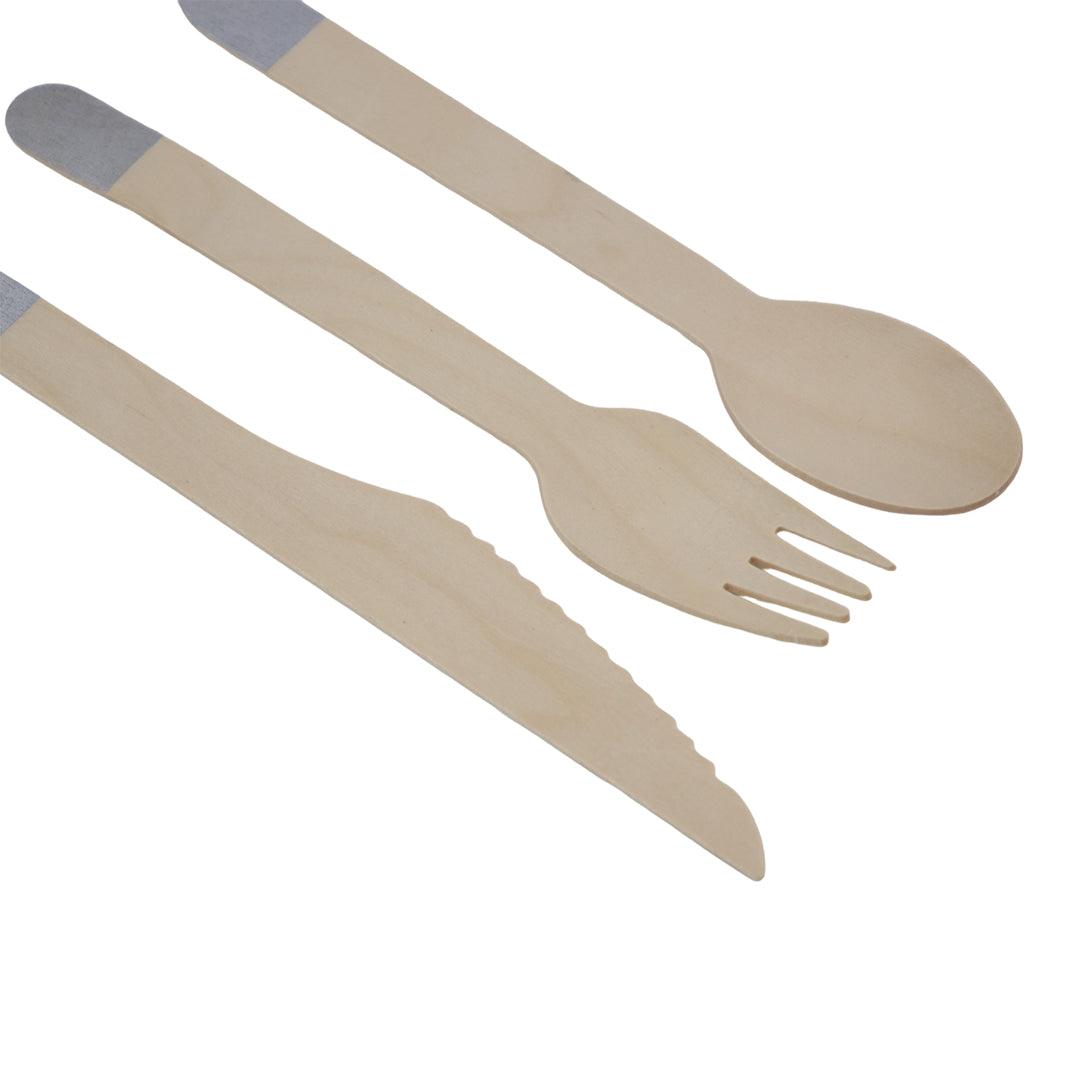 Set de Cubiertos de Madera para Fiesta Azul plata- 24 Piezas