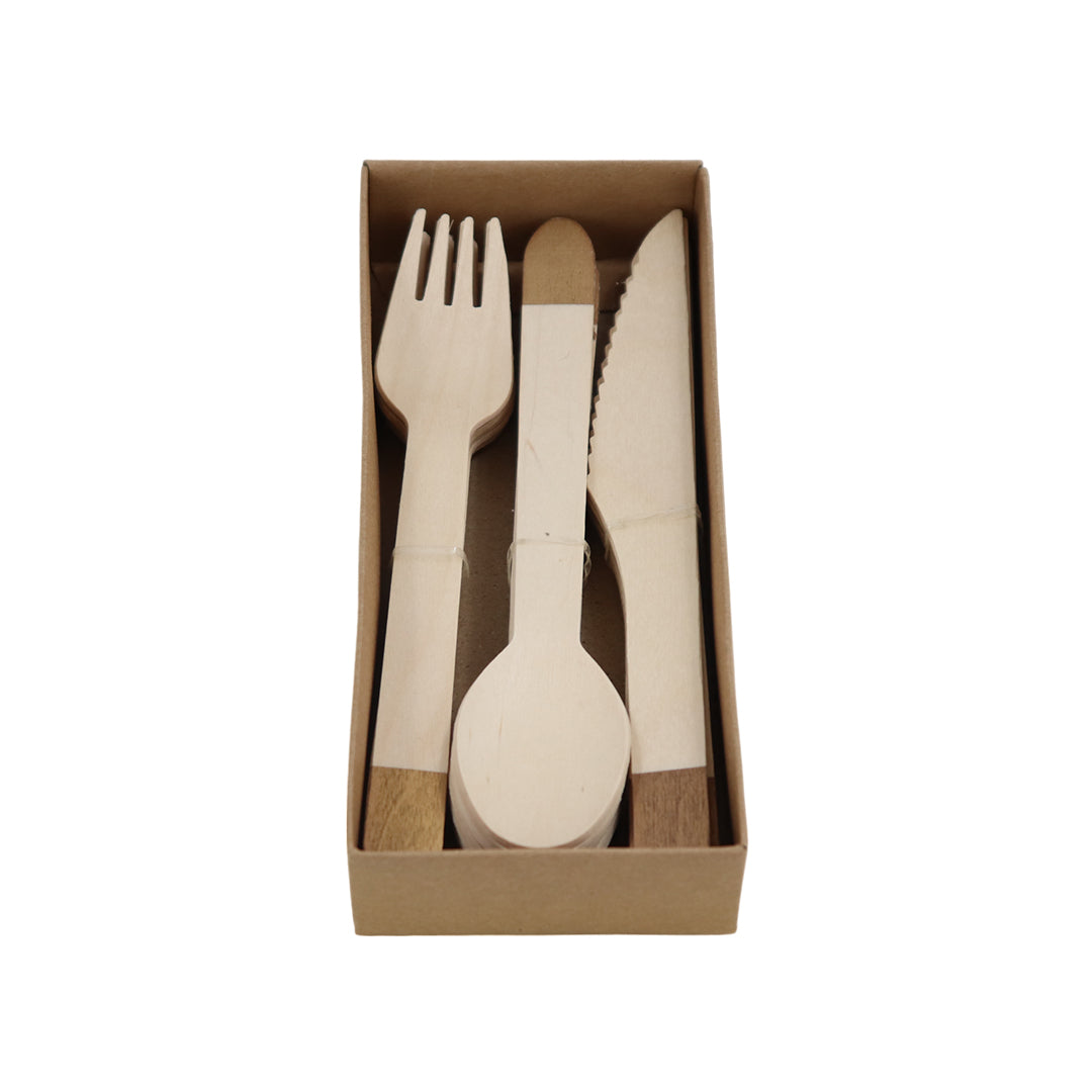 Set de Cubiertos de Madera para Fiesta Oro Rosa - 24 Piezas