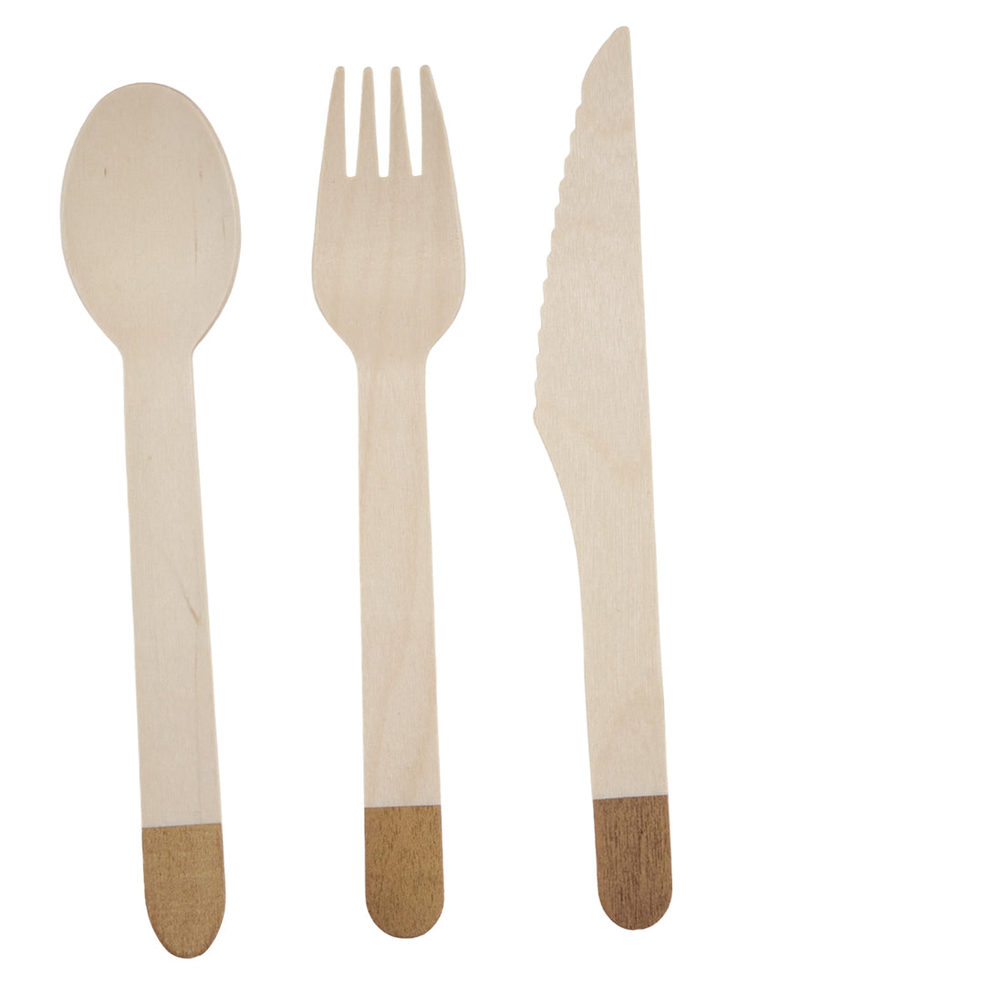 Set de Cubiertos de Madera para Fiesta Oro Rosa - 24 Piezas