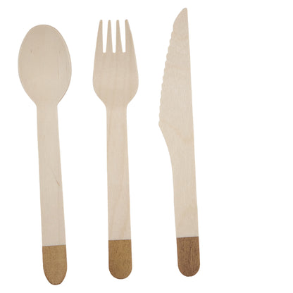 Set de Cubiertos de Madera para Fiesta Oro Rosa - 24 Piezas