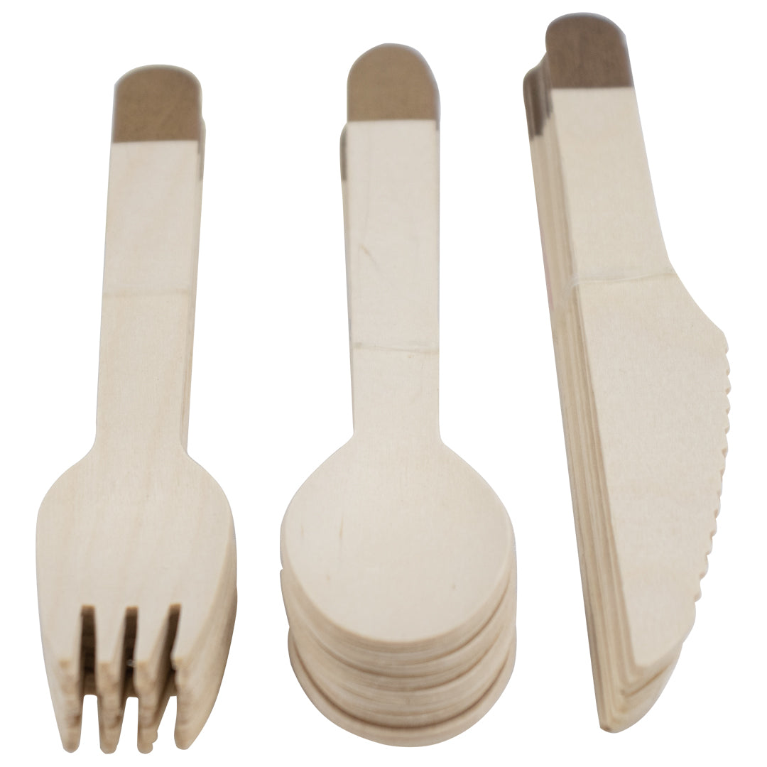 Set de Cubiertos de Madera para Fiesta Oro Rosa - 24 Piezas