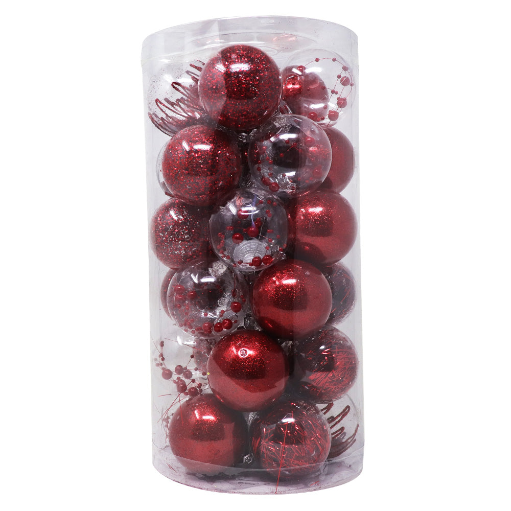 Set de Esferas Navideñas Plástico Rojas - 30 Piezas