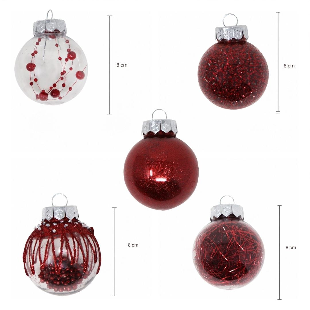 Set de Esferas Navideñas Plástico Rojas - 30 Piezas