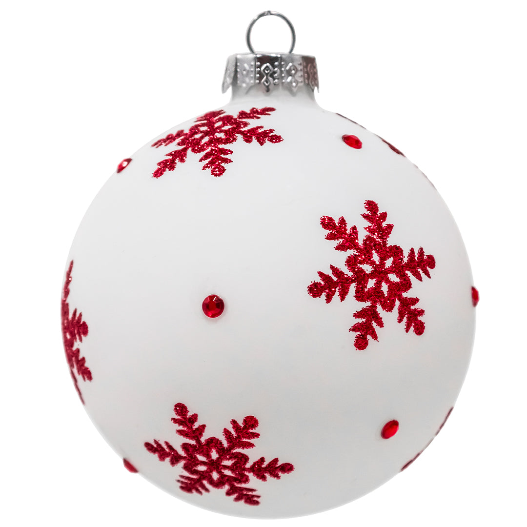 SET 6 Esferas Navideñas - BLANCA ESTRELLAS ROJAS