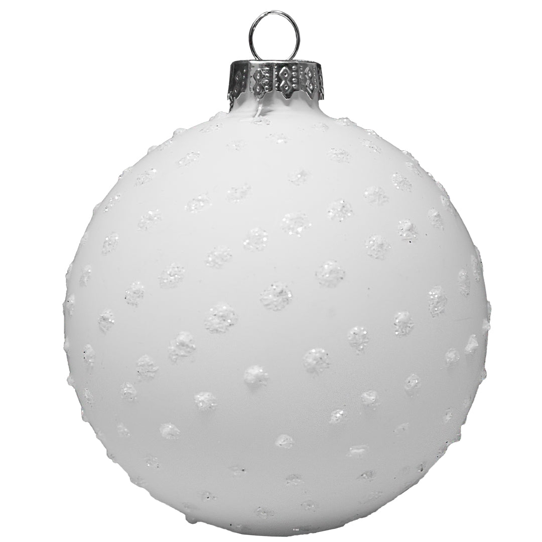 Set de 6 Esferas Navideñas Blancas con Puntos Plateados