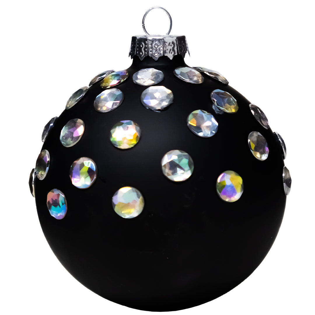 Set de 6 Esferas Navideñas Negras - Piedras de Colores