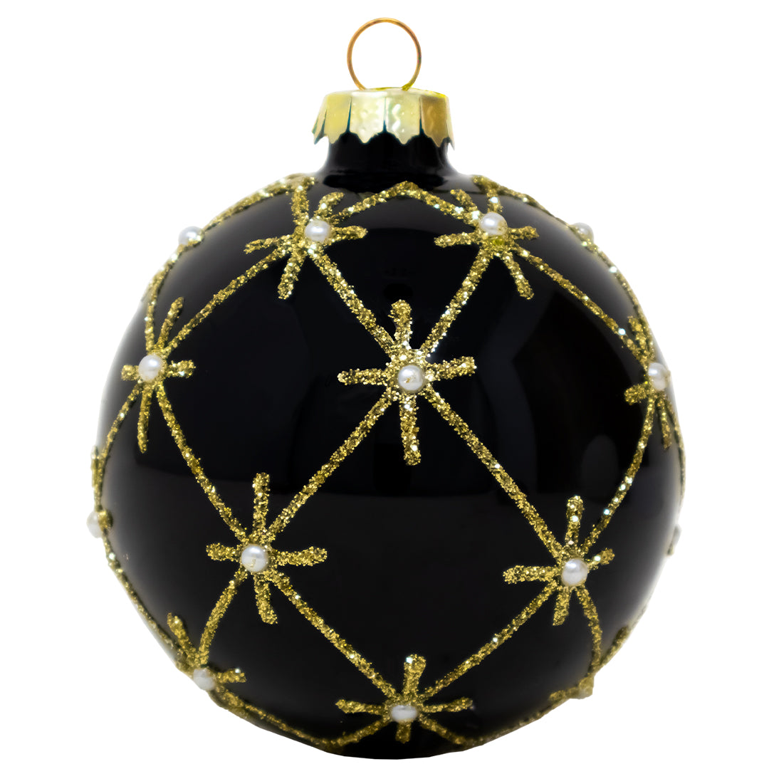 Set de 6 Esferas Navideñas Negras - Estrellas Doradas