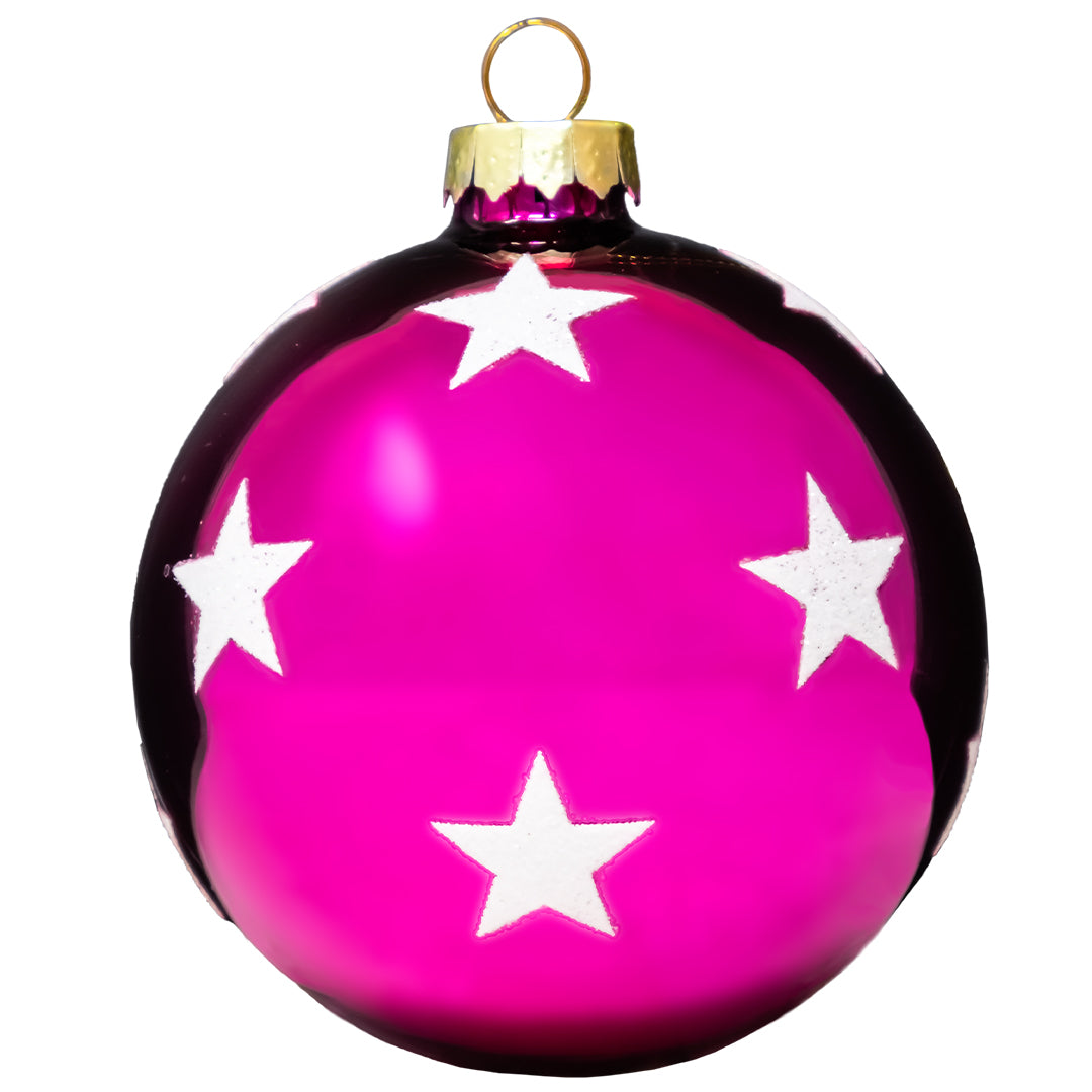 Set de 6 Esferas Navideñas Fucsia/Estrellas Blancas