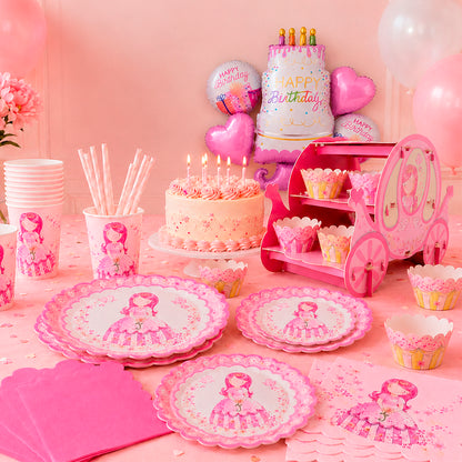 Kit de Fiesta Princesa Rosa: Platos, Vasos, Popotes, Servilletas y Decoración