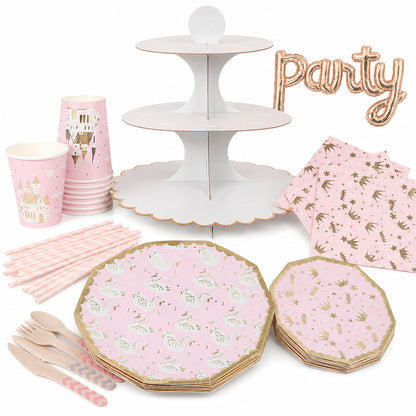 Kit de Fiesta Globo Party Rose Gold: Platos, Vasos, Cubiertos, Popotes, Servilletas y Decoración