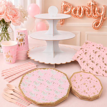 Kit de Fiesta Globo Party Rose Gold: Platos, Vasos, Cubiertos, Popotes, Servilletas y Decoración