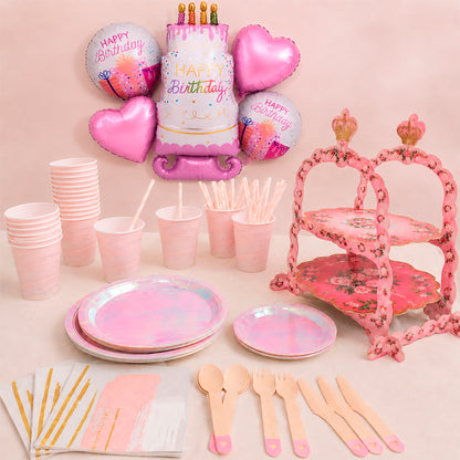 Kit de Fiesta Princess Glam  Tornasol: Platos, Vasos, Cubiertos, Popotes, Servilletas y Decoración