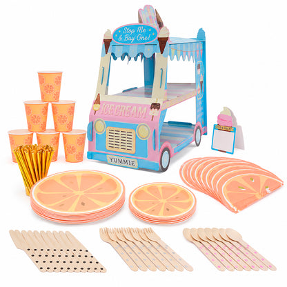 Kit de Fiesta Cítrica Naranja: Platos, Vasos, Cubiertos, Popotes, Servilletas y Decoración