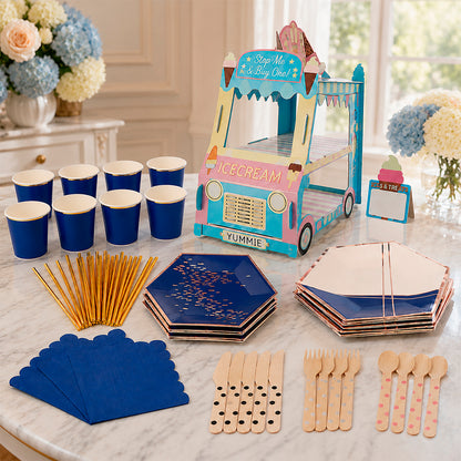 Kit de Fiesta Royal Blue: Platos, Vasos, Cubiertos, Popotes, Servilletas y Decoración