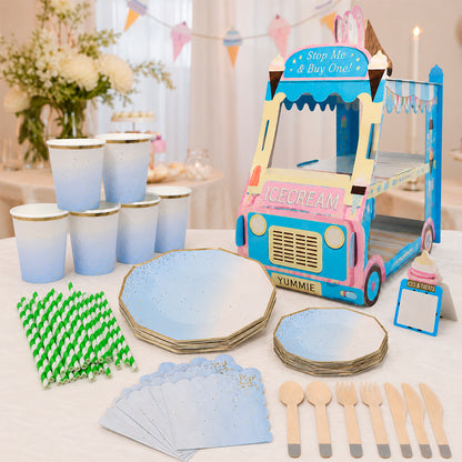 Kit de Fiesta The Royal Blue Celebration: Platos, Vasos, Cubiertos, Popotes, Servilletas y Decoración