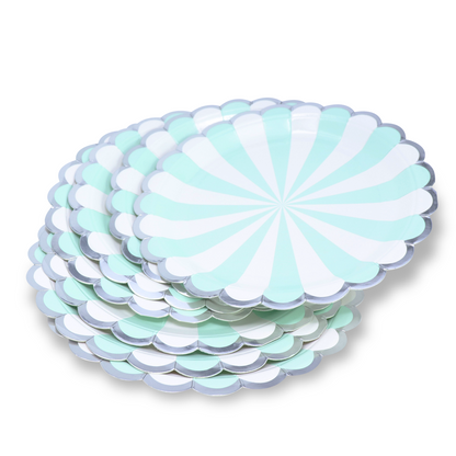 Kit de Fiesta Retro Azul/Menta: Platos, Vasos, Cubiertos, Popotes, Servilletas y Decoración