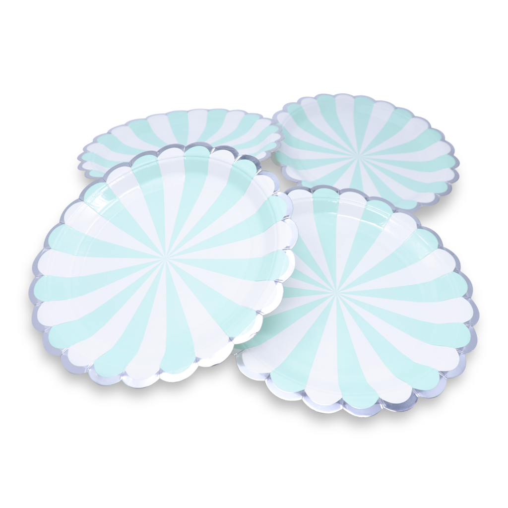 Kit de Fiesta Retro Azul/Menta: Platos, Vasos, Cubiertos, Popotes, Servilletas y Decoración