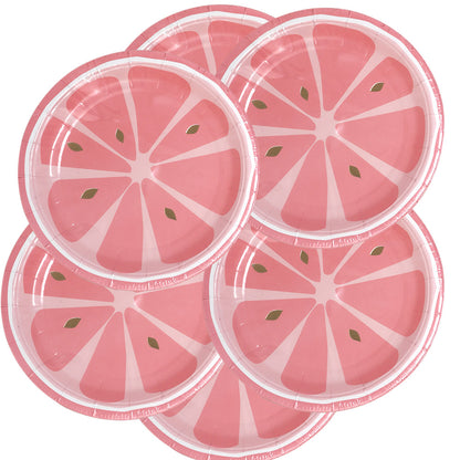 Kit de Fiesta Citrica Toronja: Platos, Vasos, Cubiertos, Popotes, Servilletas y Decoración