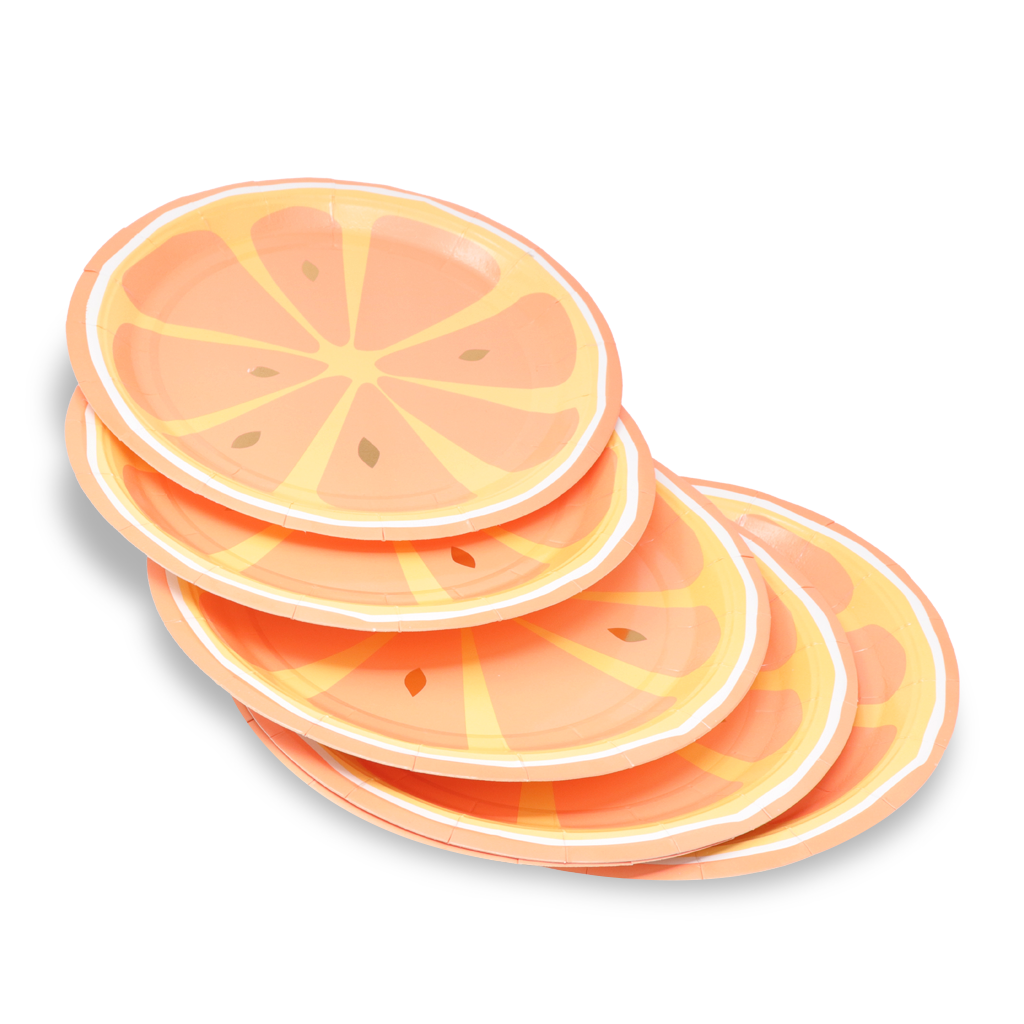 Kit de Fiesta Cítrica Naranja: Platos, Vasos, Cubiertos, Popotes, Servilletas y Decoración