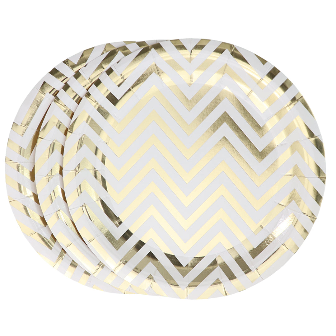 Kit de Fiesta Gold Stripes: Platos, Vasos, Cubiertos, Popotes, Servilletas y Decoración