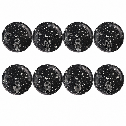 Platos Desechables Diseño Negro y Astronauta - 8 Piezas 9"
