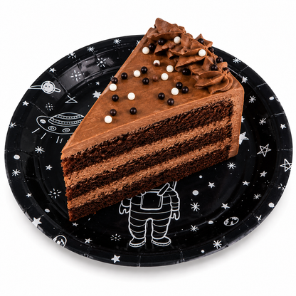 Platos Desechables Diseño Negro y Astronauta - 8 Piezas 9"