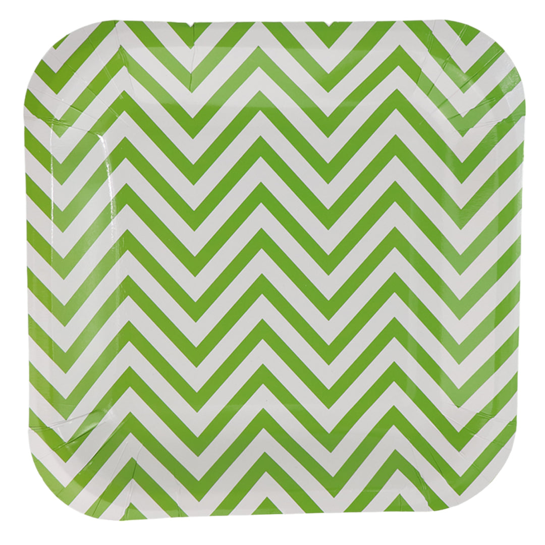Plato 9" Cuadrado Zigzag Verde Limón - 8 Piezas