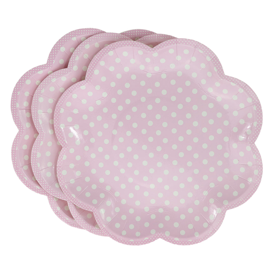 PLato 8" Rosa Con Puntos Blancos 8 Piezas